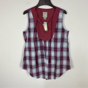 Roper Plaid Sleeveless Red Blue Western Rodeo Top